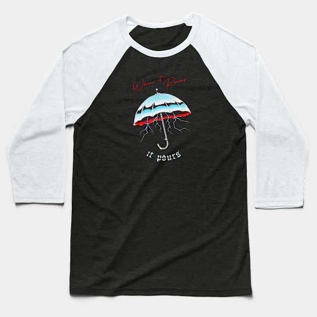 Rain Pours Baseball T-Shirt by OlyGhenDan